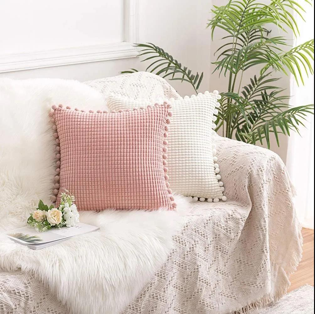 Ball Corduroy Throw Pillow Nordic Square Living Room Sofa Cushion Bed Lumbar Chair Soft Cushion