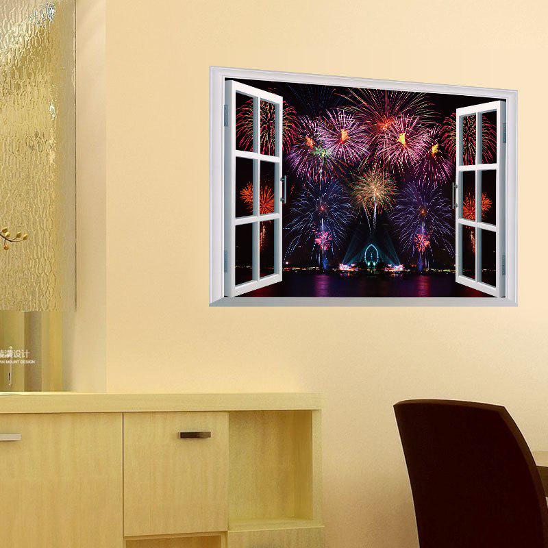 [Wall sticker] Fireworks outside the window 3D fake windows landscape home decoration wall stickers