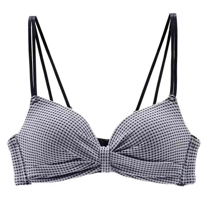 Japanese Girl Style Sweet Small Fresh Small Chest Gathered Without Steel Ring Lovely Lattice Bra Beautiful Back Bra