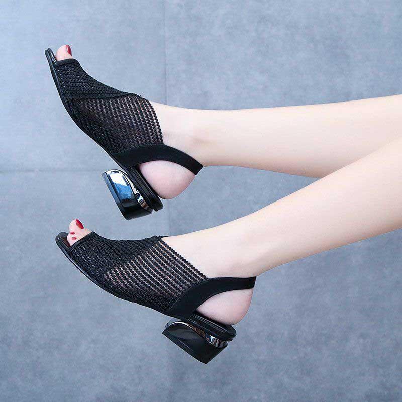 Plus Size 35-41 Summer Women Outdoor Hollow Mesh High Heels Flat Bohemian Beach Shoes Non-slip Office Lady Sandals