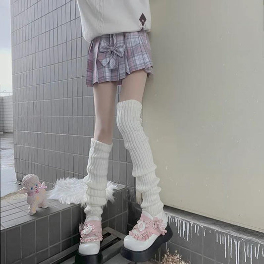 Daily JK Loli White Heap Stack Socks Winter Warm Knitting Sink Lolita Soft Girl Over Kneepath Thick Socks