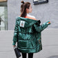 Winter Jacket Parkas Women Glossy Down Cotton Jacket Hooded Parka Warm Female Mid-length Cotton Thick Jacket Casual Loose Outwear Medium Long Overcoat