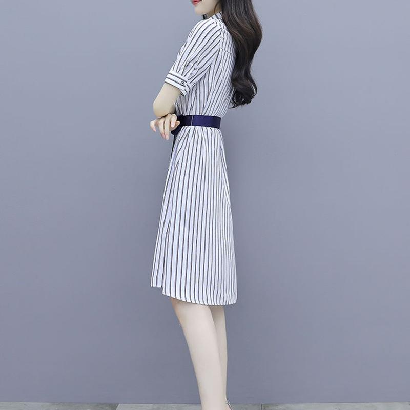 Striped Shirt Chiffon Female Dress A-line Printed Skirt with Waist and Thin Temperament