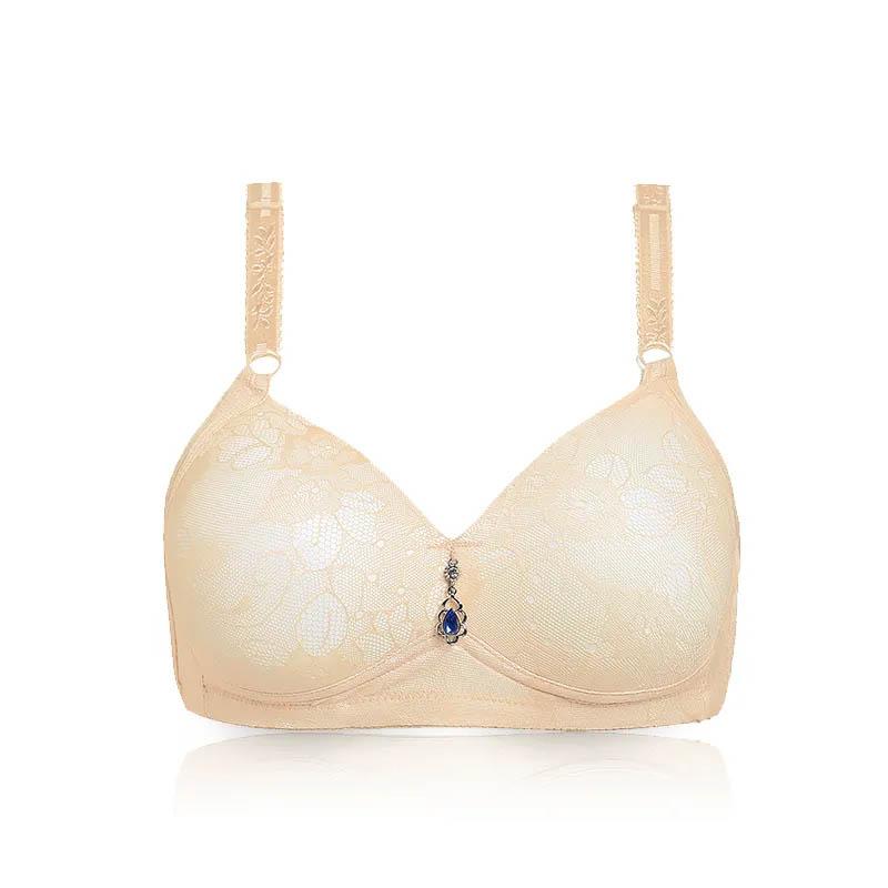Ladies Large Size No Steel Ring Thin Breathable Bra Gathering Sexy Lace Bra Anti-Sagging Adjustable Bra