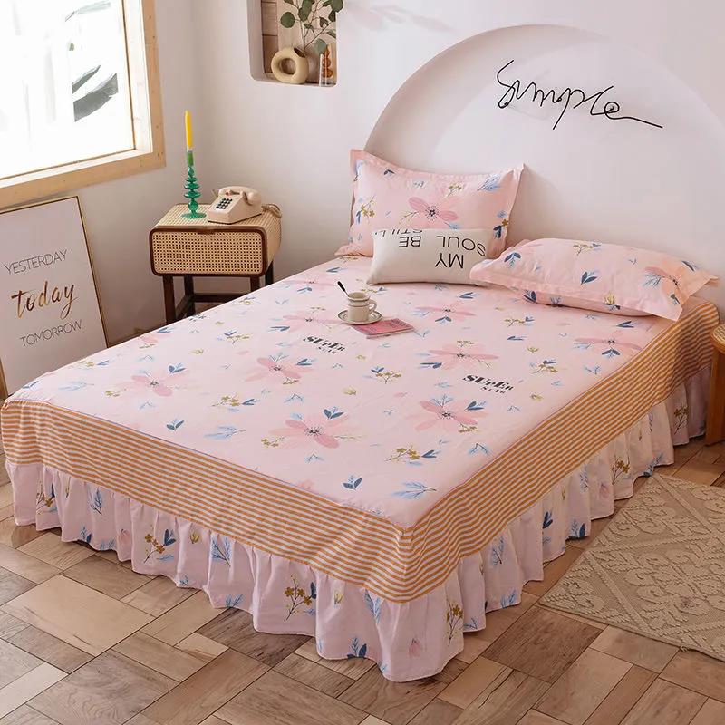 One-piece Mattress Cover Cotton Korean Version Printing Non-slip Simmons Protective Cover Four Seasons Universal Mattress Dust Cover