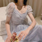 Female Blue Pink Halo Dyed Mesh Elegant Holiday Dress Vintage Slim Super Fairy Bandage Party Dress