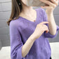V-neck Hollow Knit Sweater Loose Breathable Long-sleeved Sweater Thin Bottoming Shirt