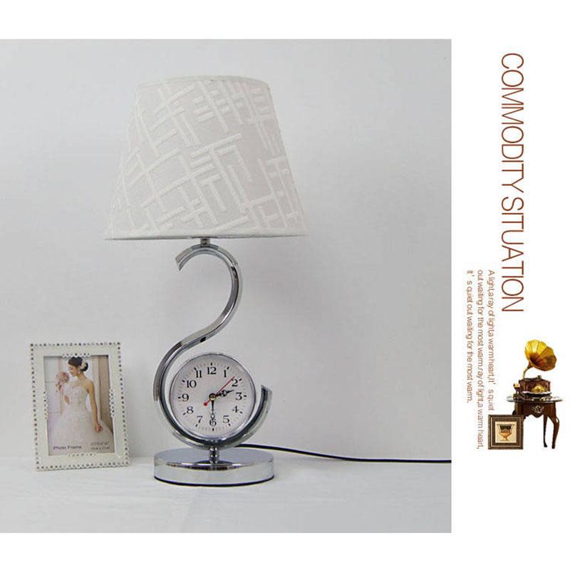 Modern Table Lamp Bedroom Bedside Lamp Living Room Decoration Fabric Lampshade Table Lamp with Clock