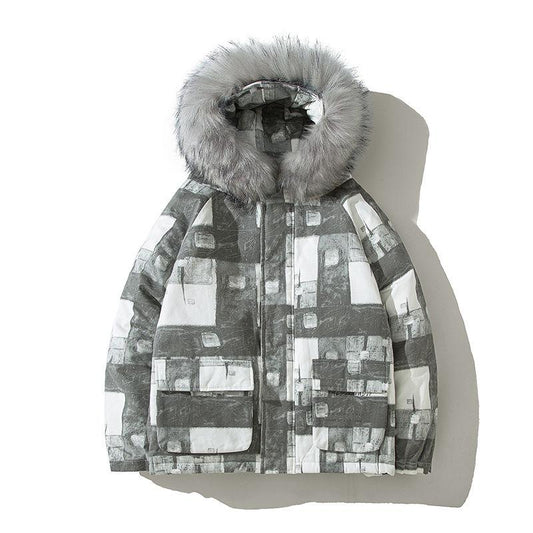 Cotton Clothes Men's Korean Style Trendy Personality Cotton-padded Clothes Winter Warmth Student Tooling Hooded Big Fur Collar Thick Coat