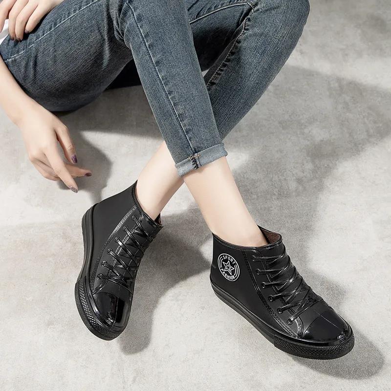Rain Boots Short Boots Female Adult Fashion Water Shoes Wear-resistant Non-slip Waterproof Work Shoes Four Seasons Wearable Embossed Design