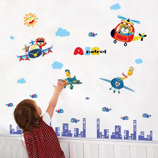 Animal aviator children's room cabinets kindergarten classroom porch layout decorative wall stickers