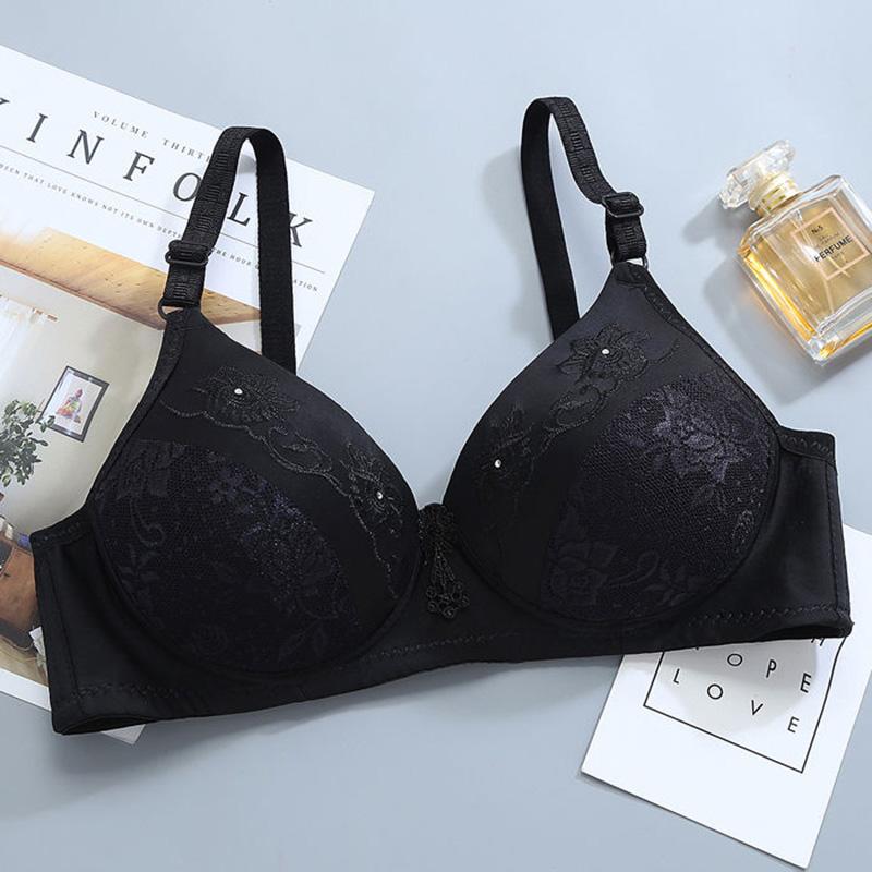 Thin Bra, No Steel Ring Gather Up The Breast Large Size Comfortable Gather Underwear Ladies Bra Lace Pattern Embroidery Pendant