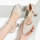 Pointed Toe Chunky Heel Summer Sandals Women's Real Soft Leather Toe High-heeled Shoes