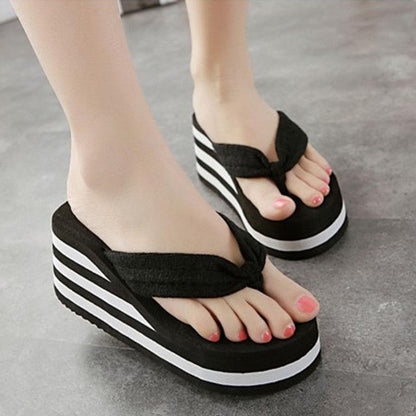 High-heeled Slippers Women Wear Non-slip Slope with Flip-flops High-heeled Platform Sandals and Slippers Beach Shoes In Summer