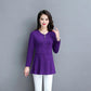 Women's Spring and Autumn Long-sleeved Top Large Size Waist Round Neck Solid Color Mother Top