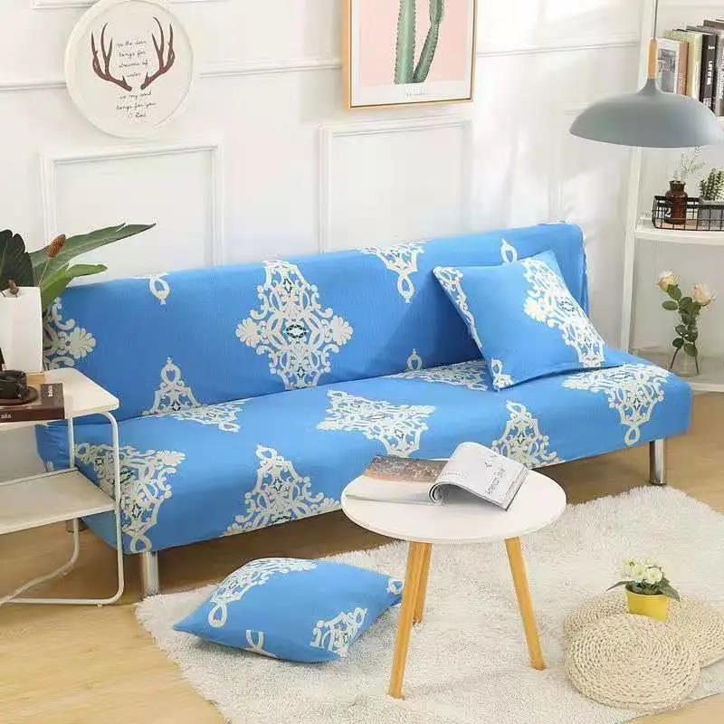 Printed Stretch Geometry Sofa Bed Cover Full Folding Armless Elastic Couch Slipcover Without Armrest