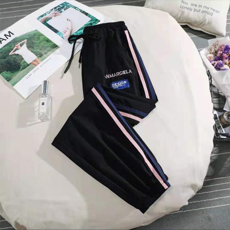 Ice Silk Sports Pants Women's Summer Casual Loose Loose Wild Side Strips Quick-drying Thin Section Nine-point Pants Women