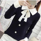 Autumn and Winter Loose Sweater Doll Collar Lace Top Bow Knit Women's Bottoming Shirt