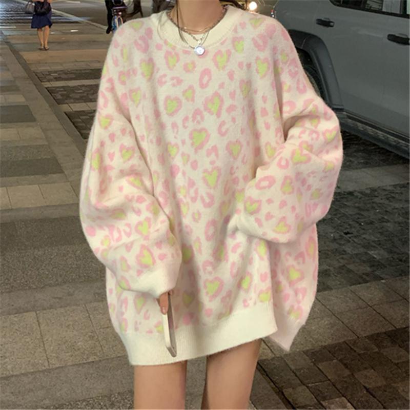 Sweater Women Pink Street wear Harajuku Pullover Loose Knitwear Lazy Style Top Trendy Sweater Autumn and Winter Y2K Fashion