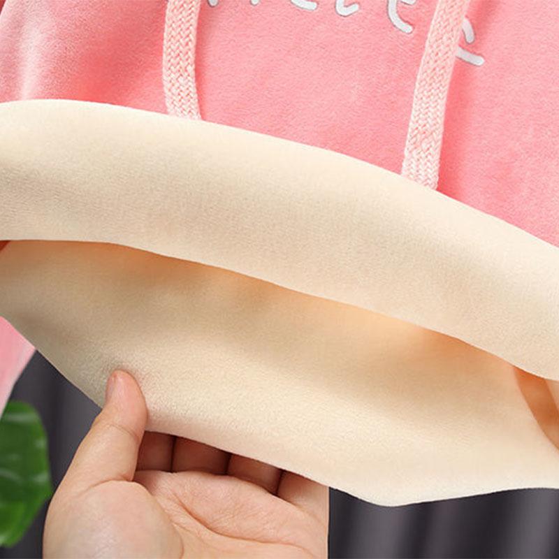Girls Gold Silk Double-faced Fleece Casual Spring, Autumn and Winter Suit Korean Version of The Two-piece Suit