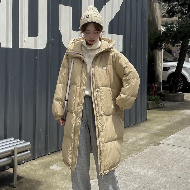 Women's Mid-length Down Jacket Korean Style Loose Thick Winter Hooded White Duck Down Jacket