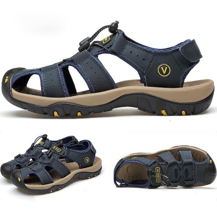 Summer Men's Sandals Outdoor Sports Leather Toe Cap Casual Beach Shoes