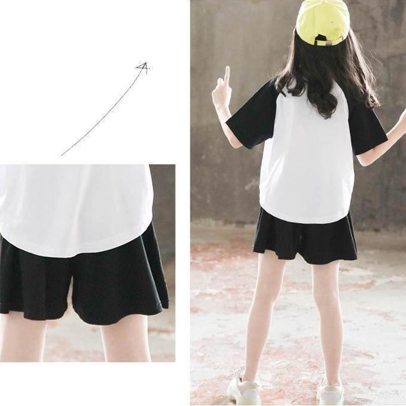 Girls Summer Suits Contrast Color Fashion Children's Clothing Loose and Comfortable Breathable Casual Short-sleeved + Shorts Two-piece Set