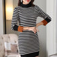 Plush Thick Knitted Bottoming Shirt Winter Striped Half-high Collar Mid-length Korean Loose Female Bag Hip Dress