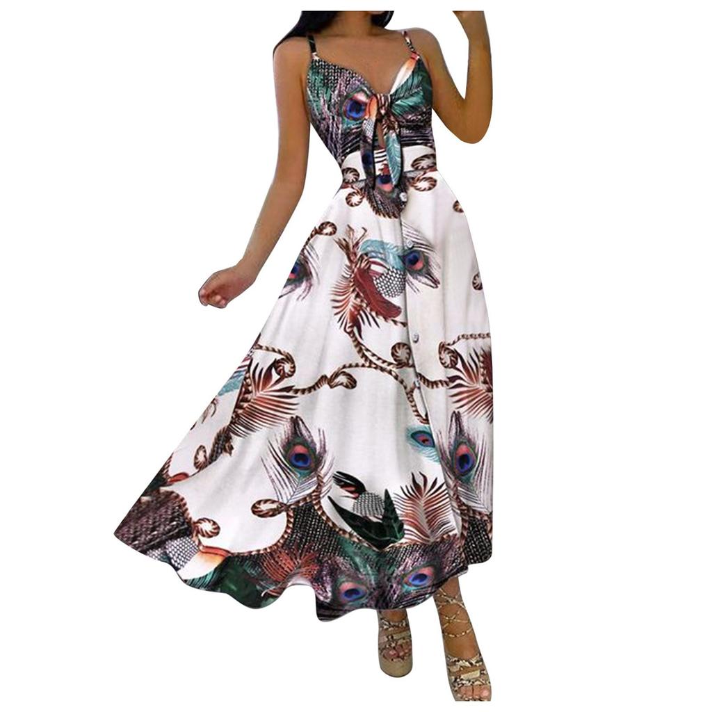 Women Button Casual Sleeveless Camis Vest V-Neck Ladies Long Dress
