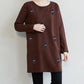 Fashion Women Long Sleeve Embroidered Solid Polyester T-Shirt Autumn  Femininas Basic Tops Loose Chemise Tunic Pullover