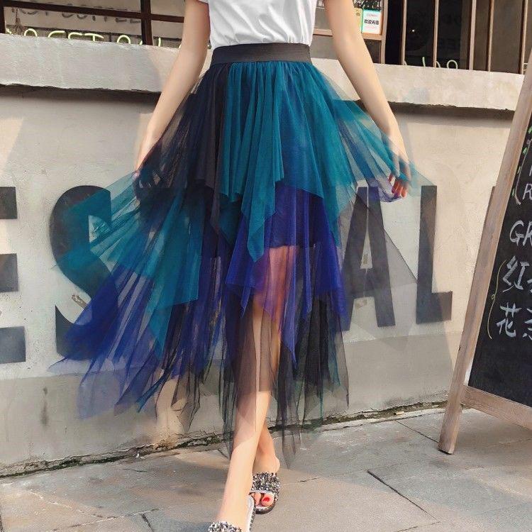 Fashion Tutu Tulle Skirt Women Long Skirt 2020 High Waist Pleated Skirt Female School Sun Spodnica