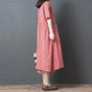 Cotton Literary Plaid Dress Women's Short-sleeved Summer Loose Large Size Was Thin Retro Mid-length Dress