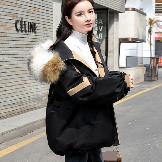 Parker Padded Jacket Women's Short Big Fur Collar Winter Clothes Loose Down Down Padded Jacket Thick Warm Jacket Women