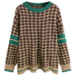 Korean Style Lazy Sweater Women's Autumn and Winter Knitted Trendy Ins Loose Foreign Style Round Neck Retro Houndstooth Top