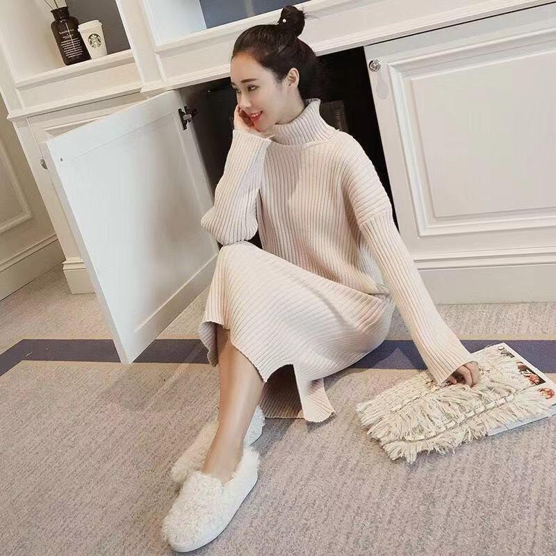 Round Neck Vertical Sweater Women Long Pullover Knit Tops Winter Bottoming Dress Knitted Lady