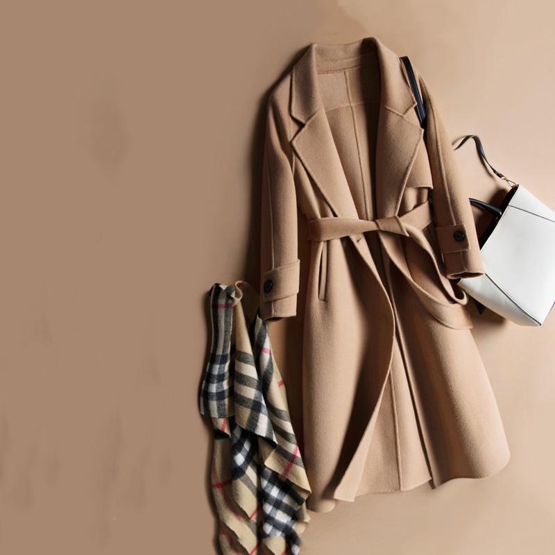 Cashmere Coats Women Woolen Coats Women Winter Coat with Belt Overcoat 2019 Wool Jackets Trench Coat