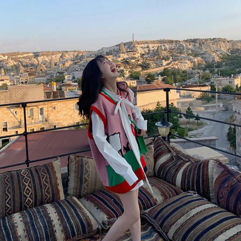 Pofulove Autumn Winter Sweater Sleeveless Pullover Sweater Vest Coat Loose V-neck Vest Women