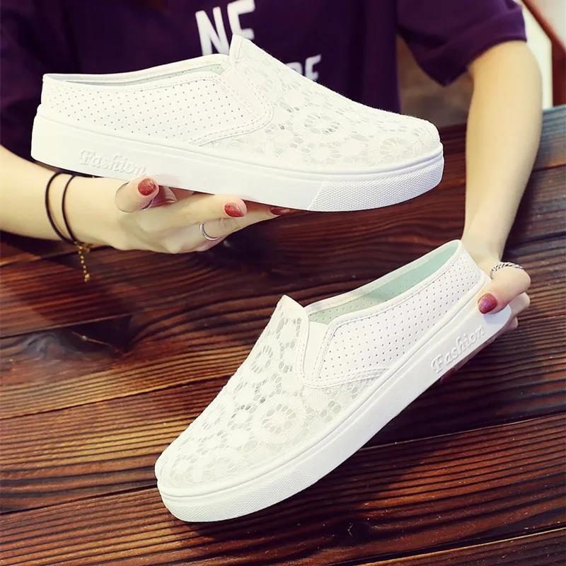 Women Summer Baotou Shoes Antiskid Soft Bottom Solid Color Shoes Outdoor Casual Mesh Patchwork Low Top Shoes