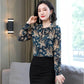 Floral Chiffon Shirt Shirt Ladies Mom Long Sleeve Top Covering Meat Foreign Style Commuter