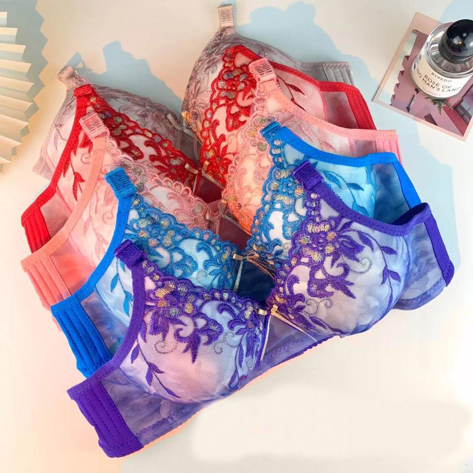 Sexy and Comfortable Gathering and Receiving Breast Adjustment Thin Section No Steel Ring Embroidered Women's Underwear Bra