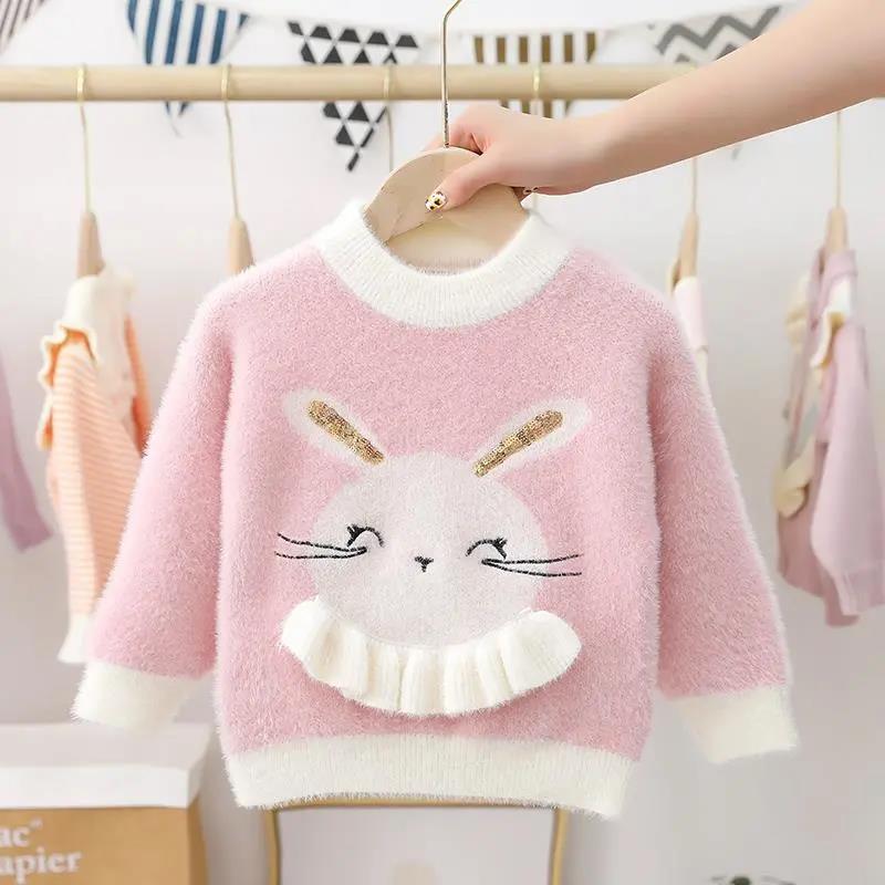 Children's Sweater, Mink Velvet, Foreign Style Baby Round Neck Pullover Bottoming Shirt, Girl's Baby Plus Velvet Sweater, Autumn and Winter Clothing