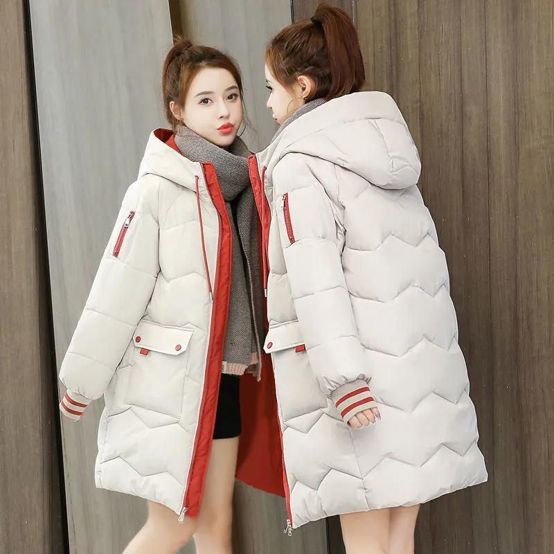Women Winter Coat Long Down Jacket Hooded Slim Fashion Parkas Autumn Thicken Warm Outercoat Black Solid Harajuku Plus Size Female Clothes