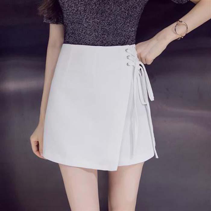 Pofulove Women Anti-light Irregular Skirt Lace-up High Waist Sexy Package Hip Skirt A Word Skirts