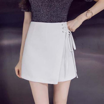 Pofulove Women Anti-light Irregular Skirt Lace-up High Waist Sexy Package Hip Skirt A Word Skirts
