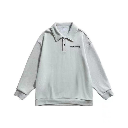 Male Lapel Sweater Loose POLO Wild Trend Spring  Handsome Waff INS Comfortable and Warm Breathable Cotton Hoodie