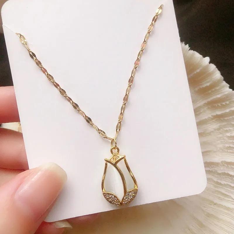 Tulip Flower Pendant Necklace Flash Diamond Exquisite Pendant Advanced Gold-plated Personality Clavicle Chain Give A Friend Gift Jewelry