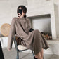 Autumn and winter plus long knee hooded loose knit dress vertical stripes was thin sweater women