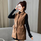 Autumn and Winter Lamb Hair Vest Women's Mid-length Pocket Waistcoat Student Casual Solid Color Jacket