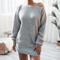 Sweater Women's One-shoulder Pullover Knitwear Mid-length Fluffy Casual Trend Sweater Dress European and American Style Jumper