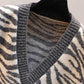 Waistcoat Vest Jacket Spring and Autumn Style Knitted Ladies Sweater Fashion Korean Version of V-neck Loose Zebra Pattern Outer Wear
